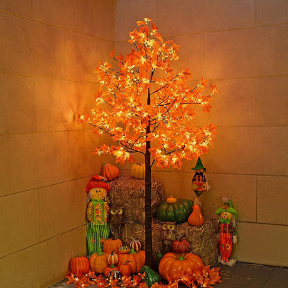 6FT 120LED Artificial Lighted Maple Tree Warm White Fall Decorations Indoor Ourdoor, Orange