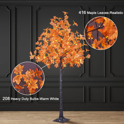 6FT 120LED Artificial Lighted Maple Tree Warm White Fall Decorations Indoor Ourdoor, Orange
