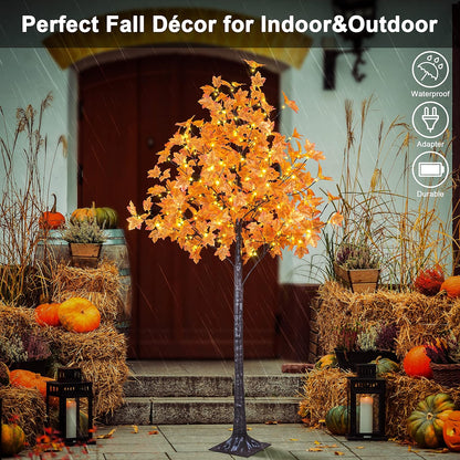 6FT 120LED Artificial Lighted Maple Tree Warm White Fall Decorations Indoor Ourdoor, Orange