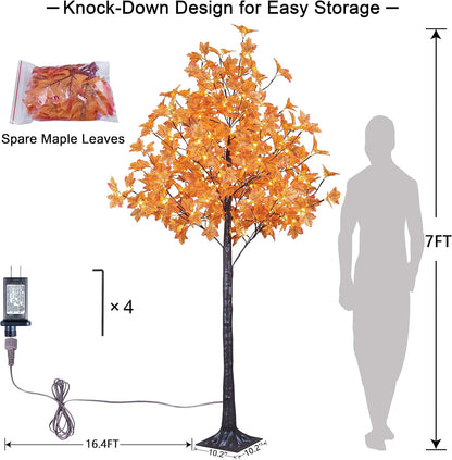 6FT 120LED Artificial Lighted Maple Tree Warm White Fall Decorations Indoor Ourdoor, Orange