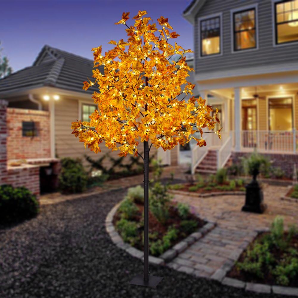 6FT 120LED Artificial Lighted Maple Tree Warm White Fall Decorations Indoor Ourdoor, Orange
