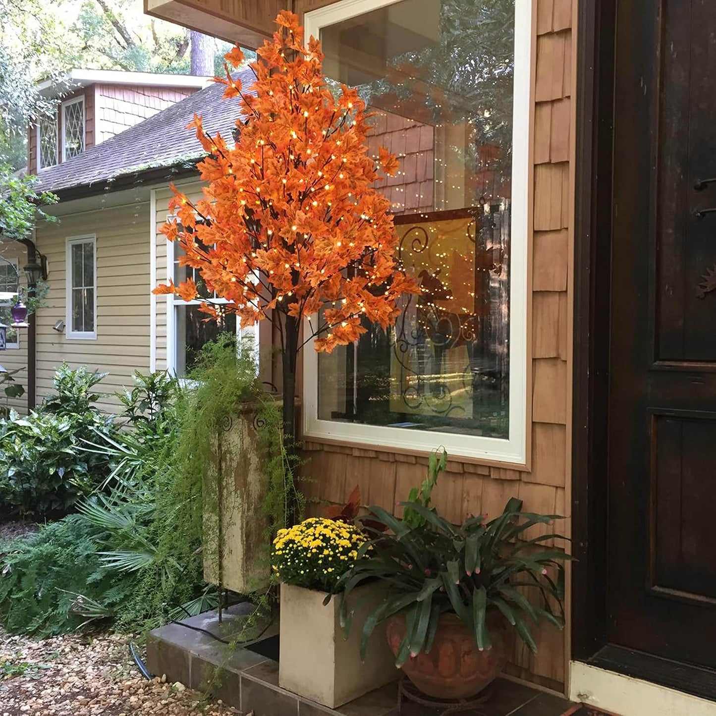 6FT 120LED Artificial Lighted Maple Tree Warm White Fall Decorations Indoor Ourdoor, Orange