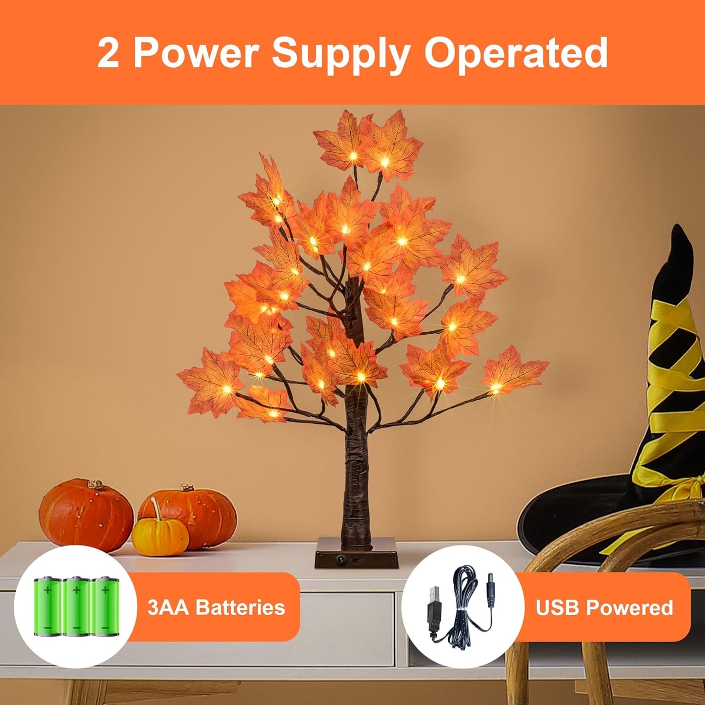 6FT 120LED Artificial Lighted Maple Tree Warm White Fall Decorations Indoor Ourdoor, Orange