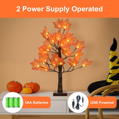 6FT 120LED Artificial Lighted Maple Tree Warm White Fall Decorations Indoor Ourdoor, Orange