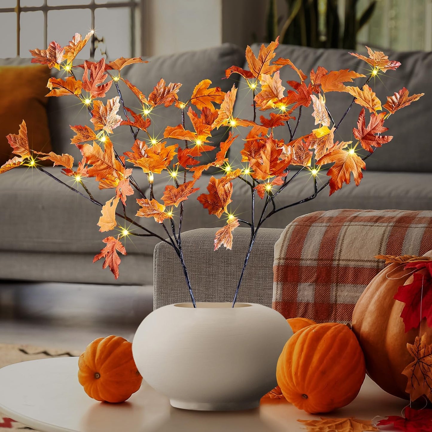 6FT 120LED Artificial Lighted Maple Tree Warm White Fall Decorations Indoor Ourdoor, Orange