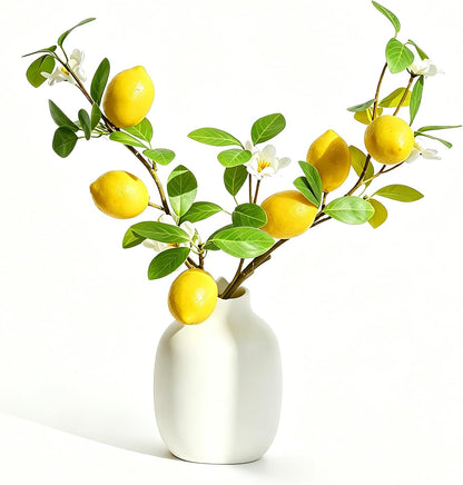 Artificial Lemons Tree Branches /Pack 6Faux Lemons and Lifelike Leaves Fruit Fake Plant Spring Summer Lemon Themed Decoration for Kitchen Dining Table Farmhouse 20Inch