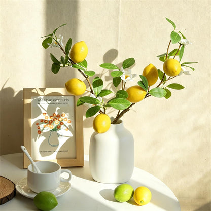Artificial Lemons Tree Branches /Pack 6Faux Lemons and Lifelike Leaves Fruit Fake Plant Spring Summer Lemon Themed Decoration for Kitchen Dining Table Farmhouse 20Inch