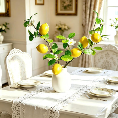 Artificial Lemons Tree Branches /Pack 6Faux Lemons and Lifelike Leaves Fruit Fake Plant Spring Summer Lemon Themed Decoration for Kitchen Dining Table Farmhouse 20Inch