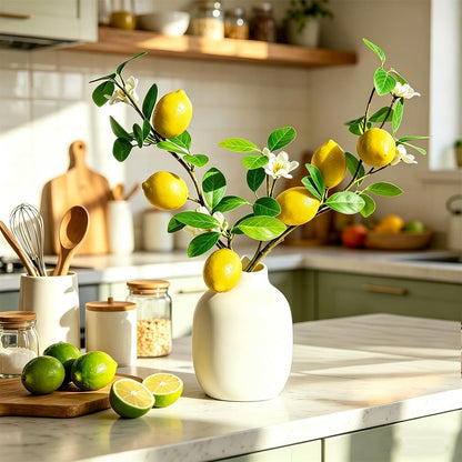Artificial Lemons Tree Branches /Pack 6Faux Lemons and Lifelike Leaves Fruit Fake Plant Spring Summer Lemon Themed Decoration for Kitchen Dining Table Farmhouse 20Inch