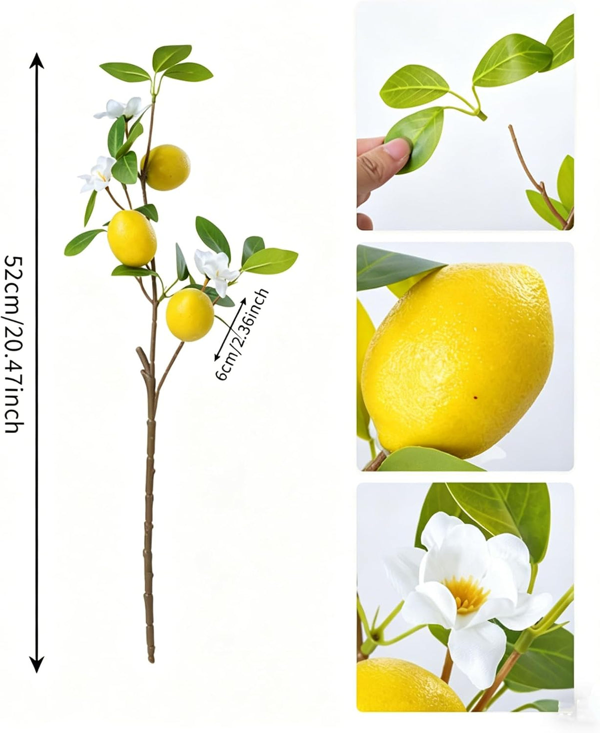 Artificial Lemons Tree Branches /Pack 6Faux Lemons and Lifelike Leaves Fruit Fake Plant Spring Summer Lemon Themed Decoration for Kitchen Dining Table Farmhouse 20Inch