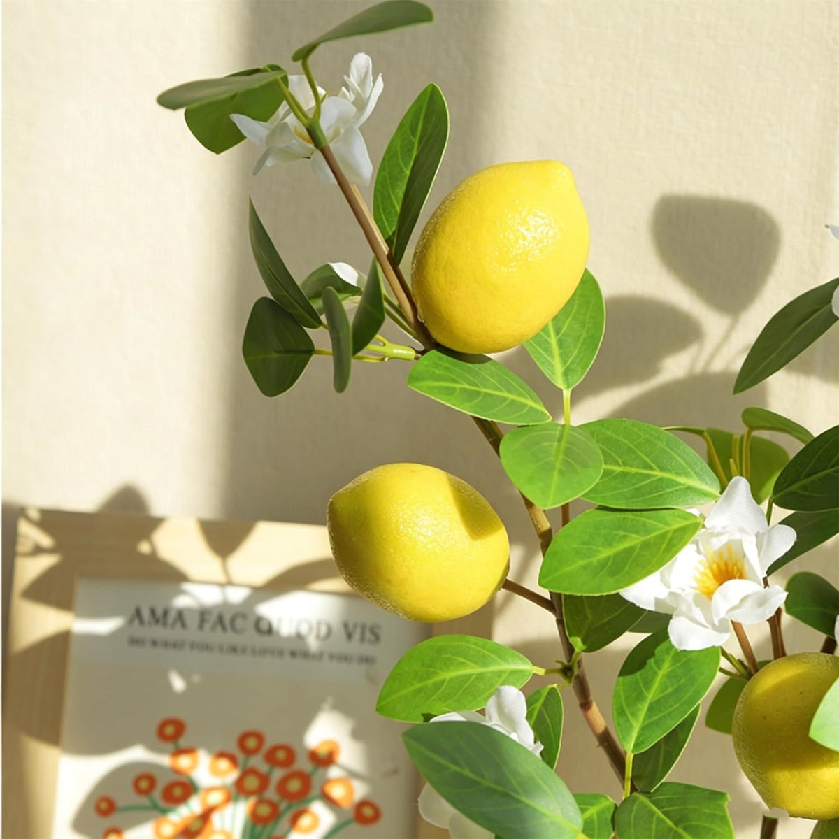 Artificial Lemons Tree Branches /Pack 6Faux Lemons and Lifelike Leaves Fruit Fake Plant Spring Summer Lemon Themed Decoration for Kitchen Dining Table Farmhouse 20Inch