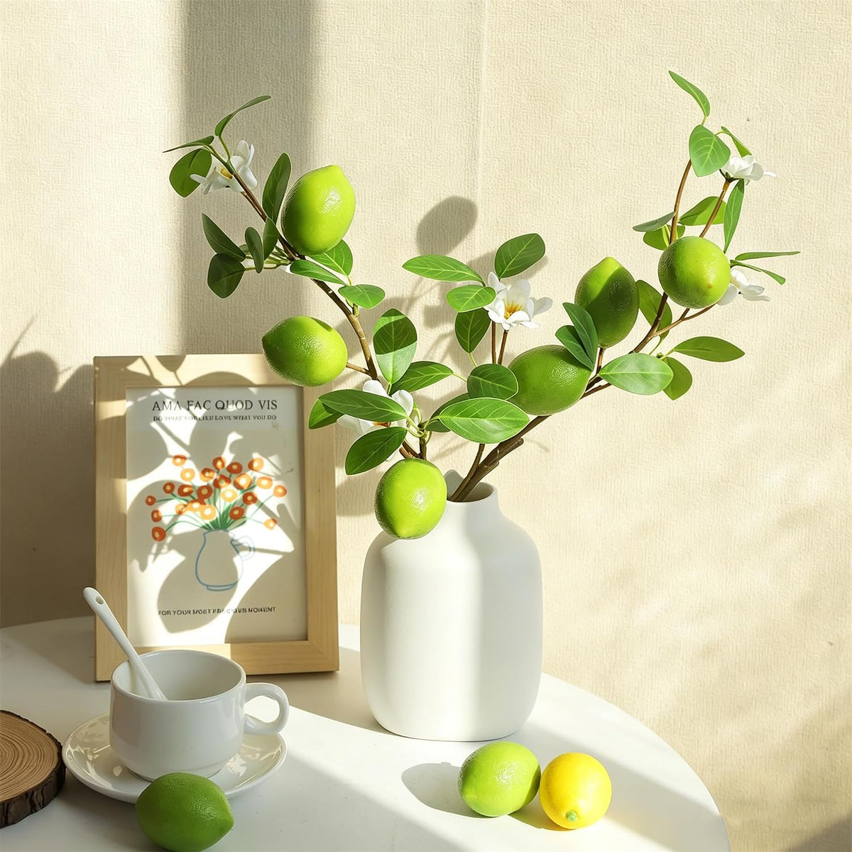 Artificial Lemons Tree Branches /Pack 6Faux Lemons and Lifelike Leaves Fruit Fake Plant Spring Summer Lemon Themed Decoration for Kitchen Dining Table Farmhouse 20Inch