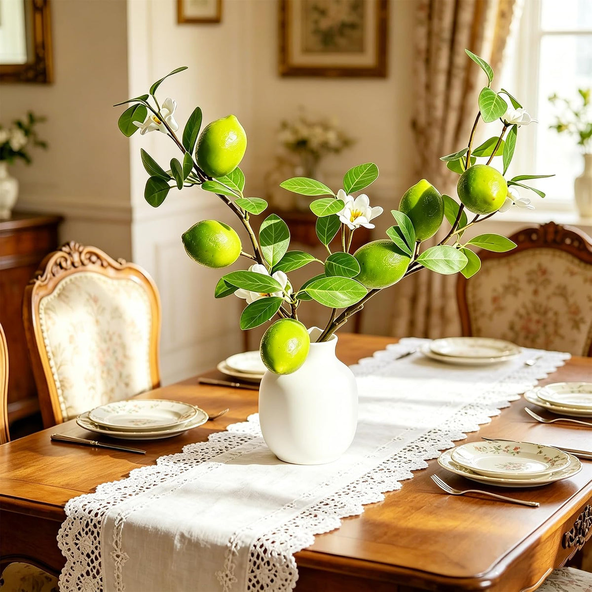 Artificial Lemons Tree Branches /Pack 6Faux Lemons and Lifelike Leaves Fruit Fake Plant Spring Summer Lemon Themed Decoration for Kitchen Dining Table Farmhouse 20Inch
