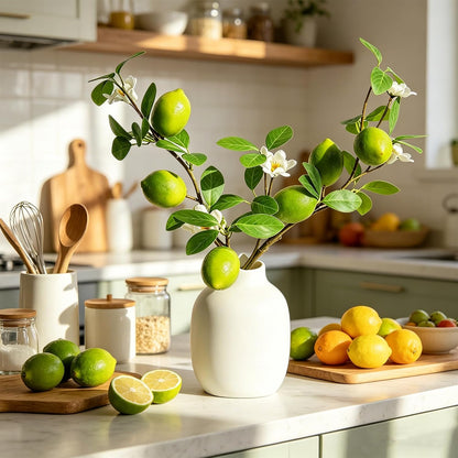 Artificial Lemons Tree Branches /Pack 6Faux Lemons and Lifelike Leaves Fruit Fake Plant Spring Summer Lemon Themed Decoration for Kitchen Dining Table Farmhouse 20Inch