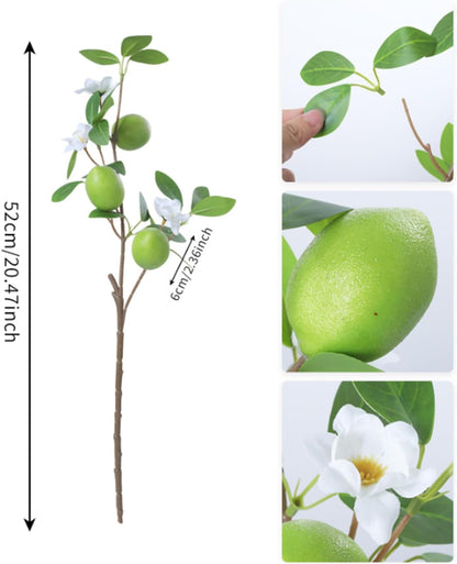 Artificial Lemons Tree Branches /Pack 6Faux Lemons and Lifelike Leaves Fruit Fake Plant Spring Summer Lemon Themed Decoration for Kitchen Dining Table Farmhouse 20Inch