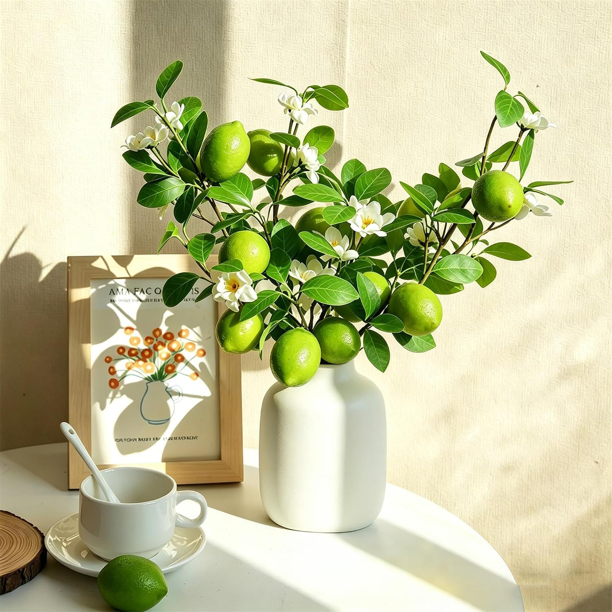 Artificial Lemons Tree Branches /Pack 6Faux Lemons and Lifelike Leaves Fruit Fake Plant Spring Summer Lemon Themed Decoration for Kitchen Dining Table Farmhouse 20Inch