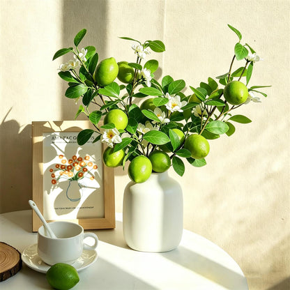 Artificial Lemons Tree Branches /Pack 6Faux Lemons and Lifelike Leaves Fruit Fake Plant Spring Summer Lemon Themed Decoration for Kitchen Dining Table Farmhouse 20Inch