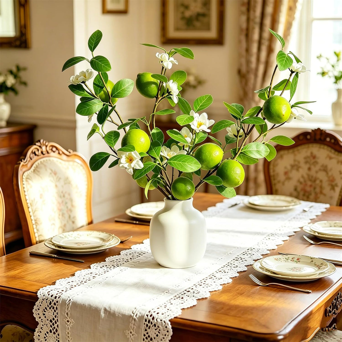 Artificial Lemons Tree Branches /Pack 6Faux Lemons and Lifelike Leaves Fruit Fake Plant Spring Summer Lemon Themed Decoration for Kitchen Dining Table Farmhouse 20Inch