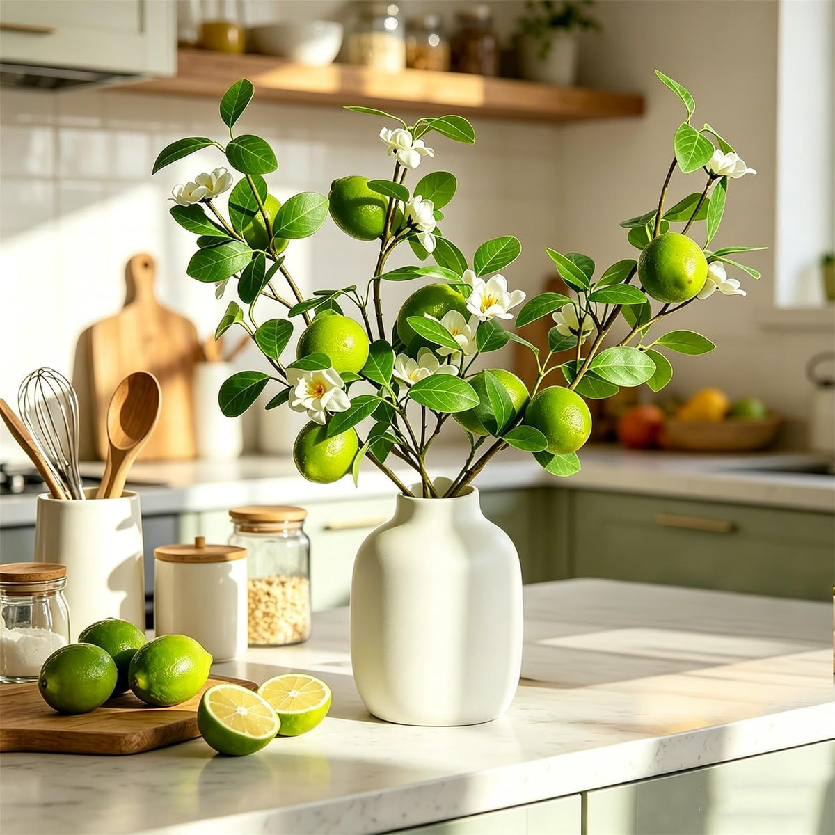 Artificial Lemons Tree Branches /Pack 6Faux Lemons and Lifelike Leaves Fruit Fake Plant Spring Summer Lemon Themed Decoration for Kitchen Dining Table Farmhouse 20Inch