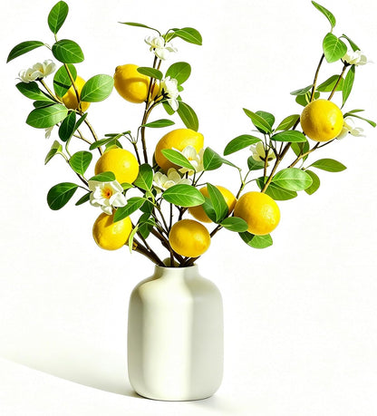 Artificial Lemons Tree Branches /Pack 6Faux Lemons and Lifelike Leaves Fruit Fake Plant Spring Summer Lemon Themed Decoration for Kitchen Dining Table Farmhouse 20Inch