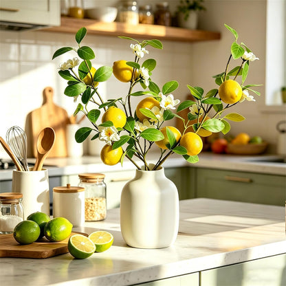 Artificial Lemons Tree Branches /Pack 6Faux Lemons and Lifelike Leaves Fruit Fake Plant Spring Summer Lemon Themed Decoration for Kitchen Dining Table Farmhouse 20Inch