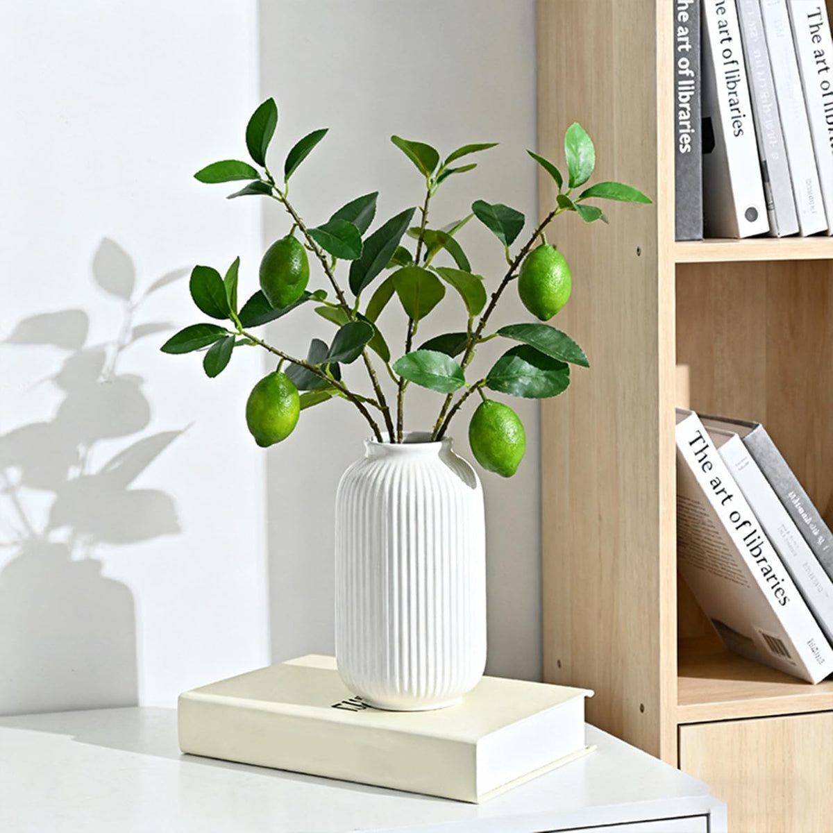 Artificial Lemons Tree Branches /Pack 6Faux Lemons and Lifelike Leaves Fruit Fake Plant Spring Summer Lemon Themed Decoration for Kitchen Dining Table Farmhouse 20Inch