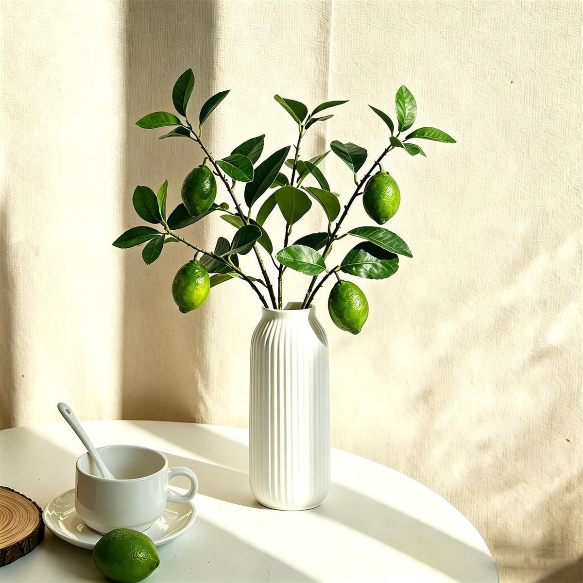 Artificial Lemons Tree Branches /Pack 6Faux Lemons and Lifelike Leaves Fruit Fake Plant Spring Summer Lemon Themed Decoration for Kitchen Dining Table Farmhouse 20Inch