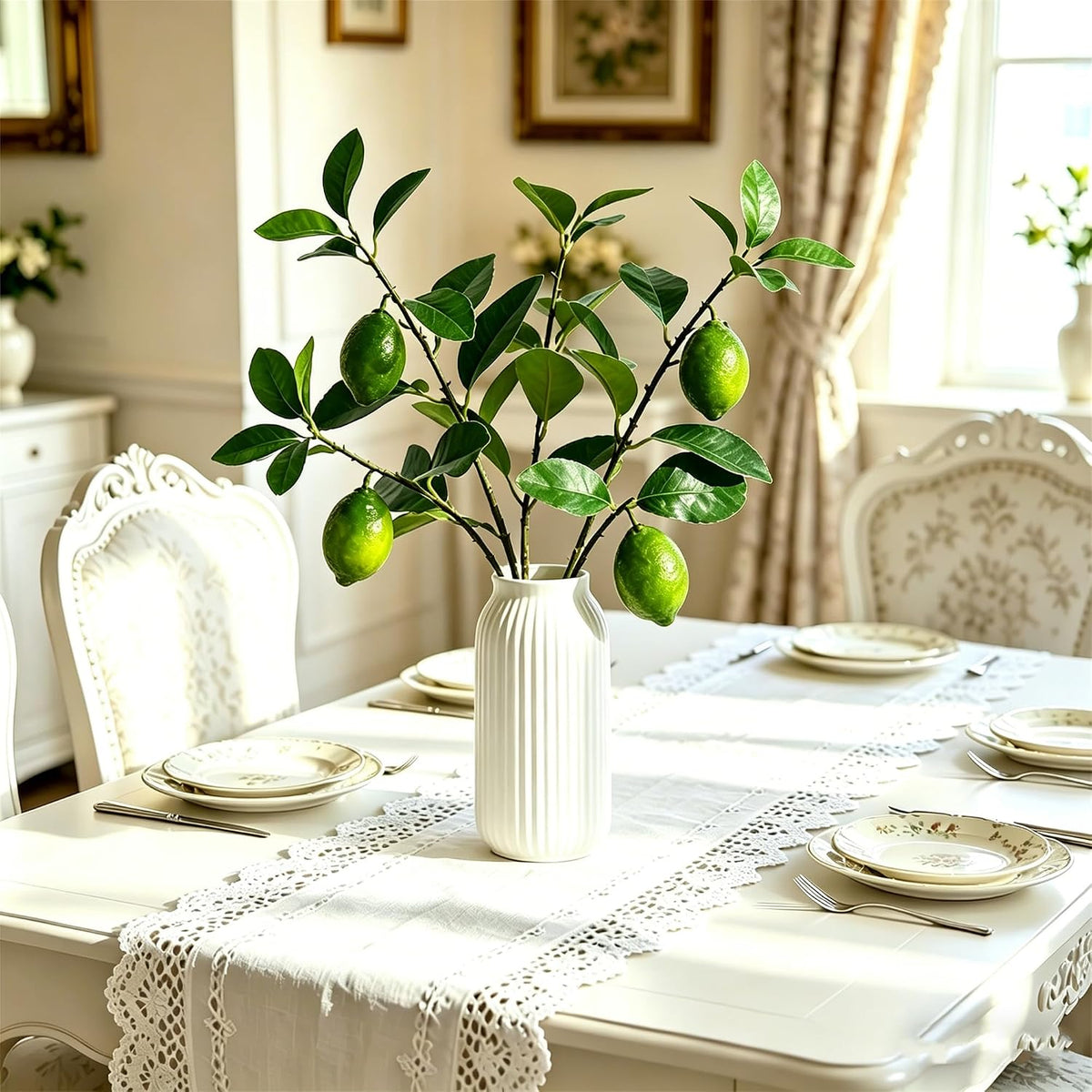 Artificial Lemons Tree Branches /Pack 6Faux Lemons and Lifelike Leaves Fruit Fake Plant Spring Summer Lemon Themed Decoration for Kitchen Dining Table Farmhouse 20Inch