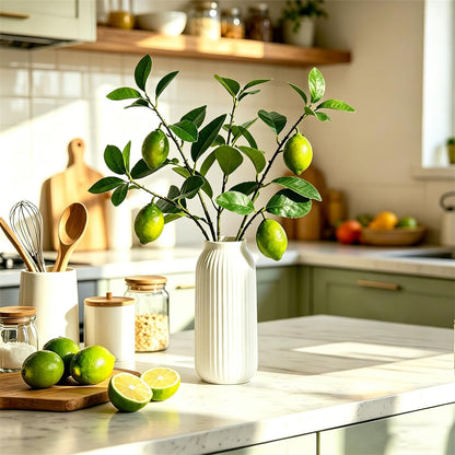 Artificial Lemons Tree Branches /Pack 6Faux Lemons and Lifelike Leaves Fruit Fake Plant Spring Summer Lemon Themed Decoration for Kitchen Dining Table Farmhouse 20Inch