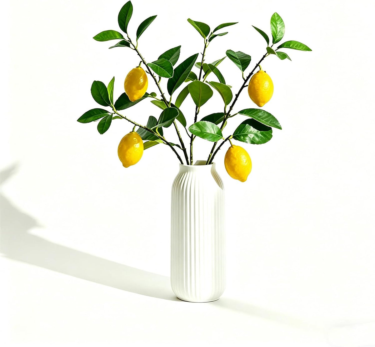 Artificial Lemons Tree Branches /Pack 6Faux Lemons and Lifelike Leaves Fruit Fake Plant Spring Summer Lemon Themed Decoration for Kitchen Dining Table Farmhouse 20Inch
