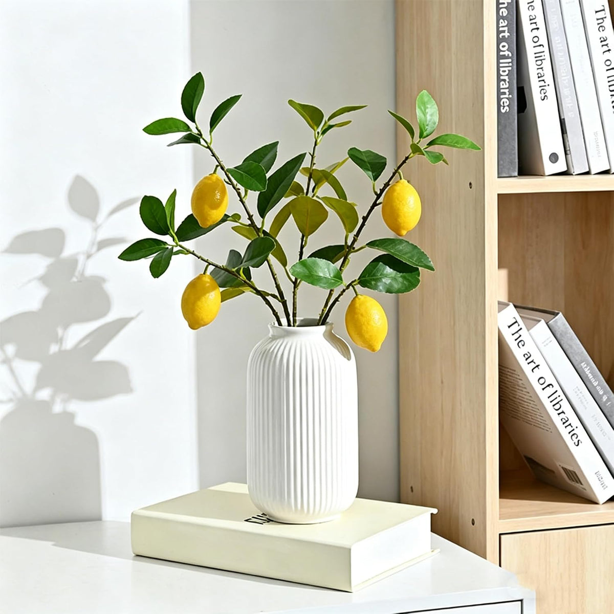Artificial Lemons Tree Branches /Pack 6Faux Lemons and Lifelike Leaves Fruit Fake Plant Spring Summer Lemon Themed Decoration for Kitchen Dining Table Farmhouse 20Inch