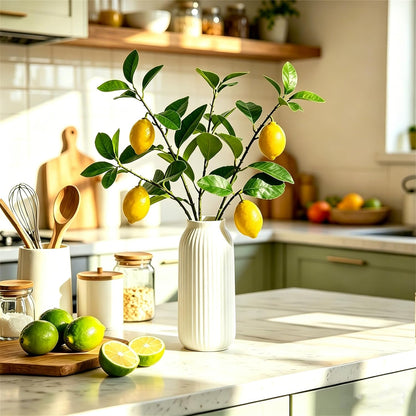 Artificial Lemons Tree Branches /Pack 6Faux Lemons and Lifelike Leaves Fruit Fake Plant Spring Summer Lemon Themed Decoration for Kitchen Dining Table Farmhouse 20Inch
