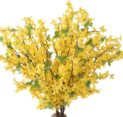Yellow Silk Forsythia Stems 10PCS, Artificial Forsythia Branches Fake Flower Artificial Forsythia Flowers Spring Floral for Home Wedding Party Decor