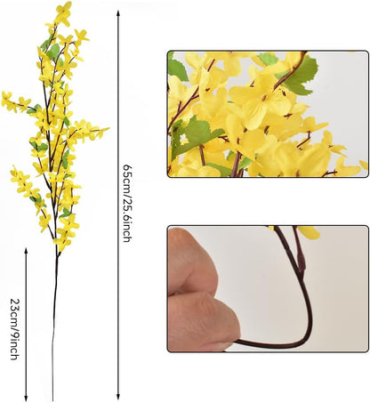 Yellow Silk Forsythia Stems 10PCS, Artificial Forsythia Branches Fake Flower Artificial Forsythia Flowers Spring Floral for Home Wedding Party Decor