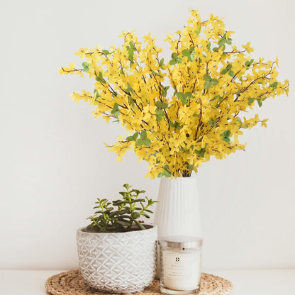 Yellow Silk Forsythia Stems 10PCS, Artificial Forsythia Branches Fake Flower Artificial Forsythia Flowers Spring Floral for Home Wedding Party Decor
