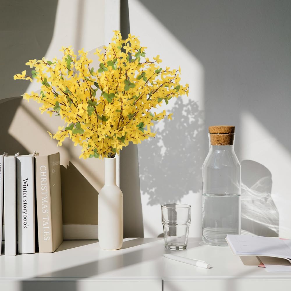 Yellow Silk Forsythia Stems 10PCS, Artificial Forsythia Branches Fake Flower Artificial Forsythia Flowers Spring Floral for Home Wedding Party Decor