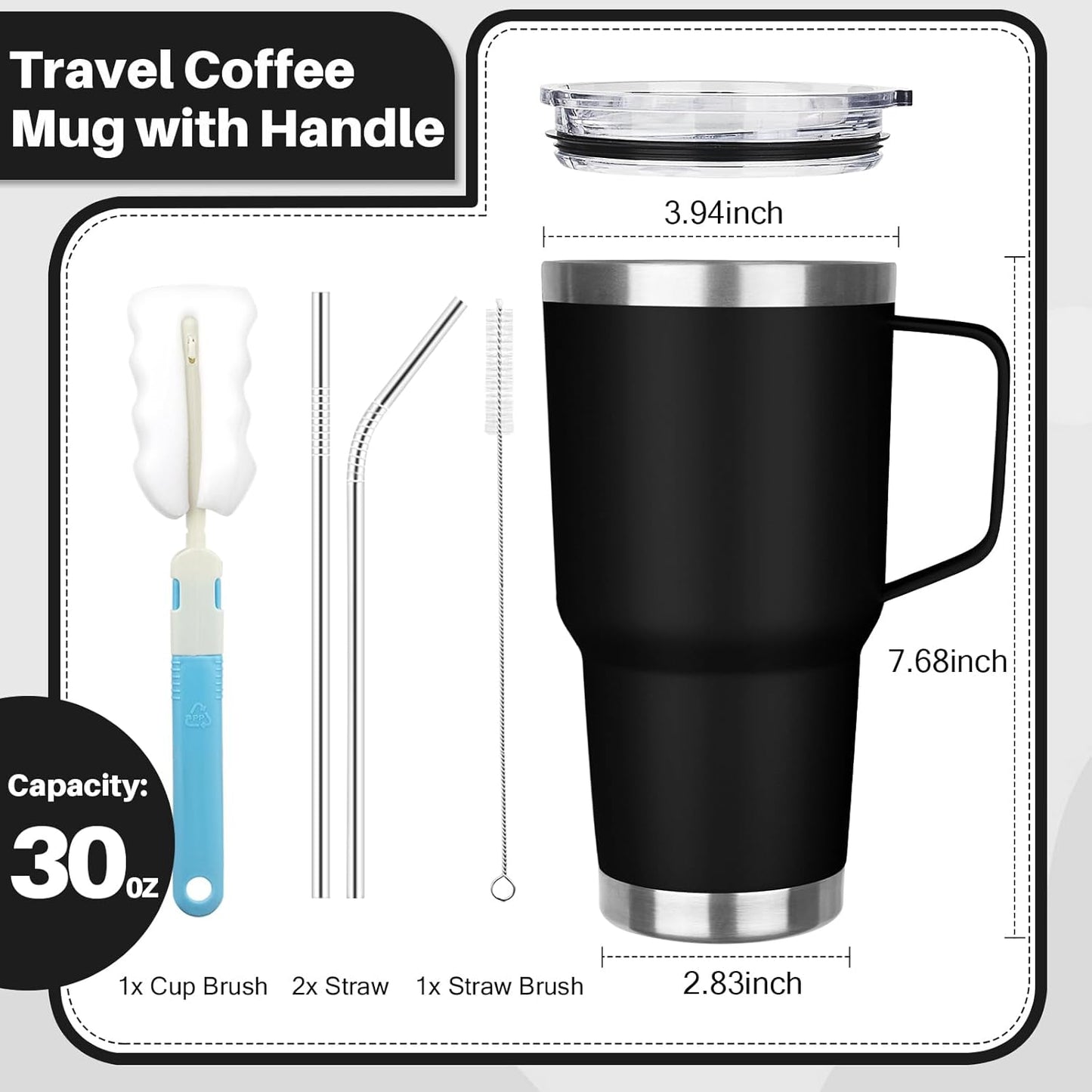 30 oz Tumbler with Handle, Stainless Steel Insulated Tumbler with Lid and Straw, Double Wall Vacuum Coffee Mug Tumbler, Insulated Coffee Thermal Cup for Cold and Hot (Yellow)