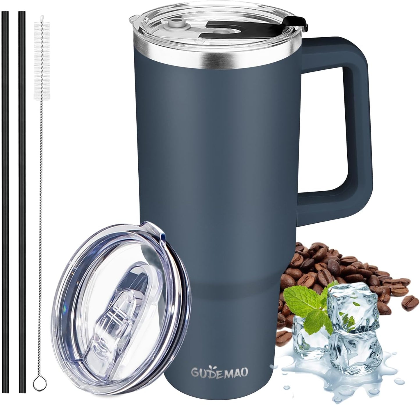 30 oz Tumbler with Handle, Stainless Steel Insulated Tumbler with Lid and Straw, Double Wall Vacuum Coffee Mug Tumbler, Insulated Coffee Thermal Cup for Cold and Hot (Yellow)
