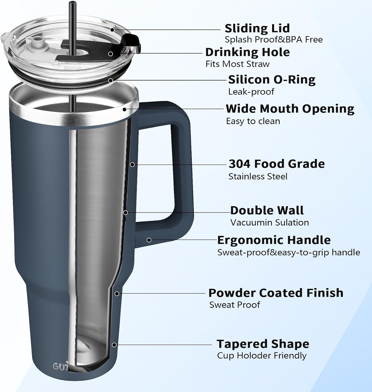 30 oz Tumbler with Handle, Stainless Steel Insulated Tumbler with Lid and Straw, Double Wall Vacuum Coffee Mug Tumbler, Insulated Coffee Thermal Cup for Cold and Hot (Yellow)