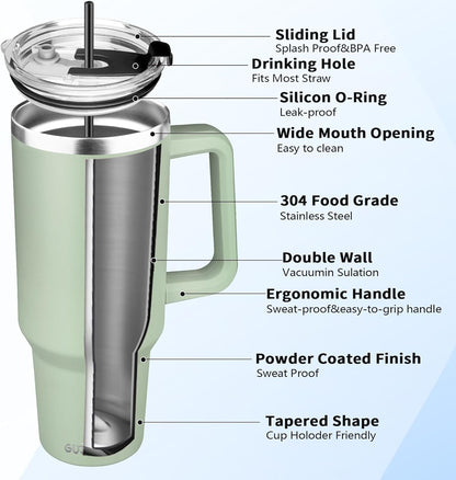 30 oz Tumbler with Handle, Stainless Steel Insulated Tumbler with Lid and Straw, Double Wall Vacuum Coffee Mug Tumbler, Insulated Coffee Thermal Cup for Cold and Hot (Yellow)