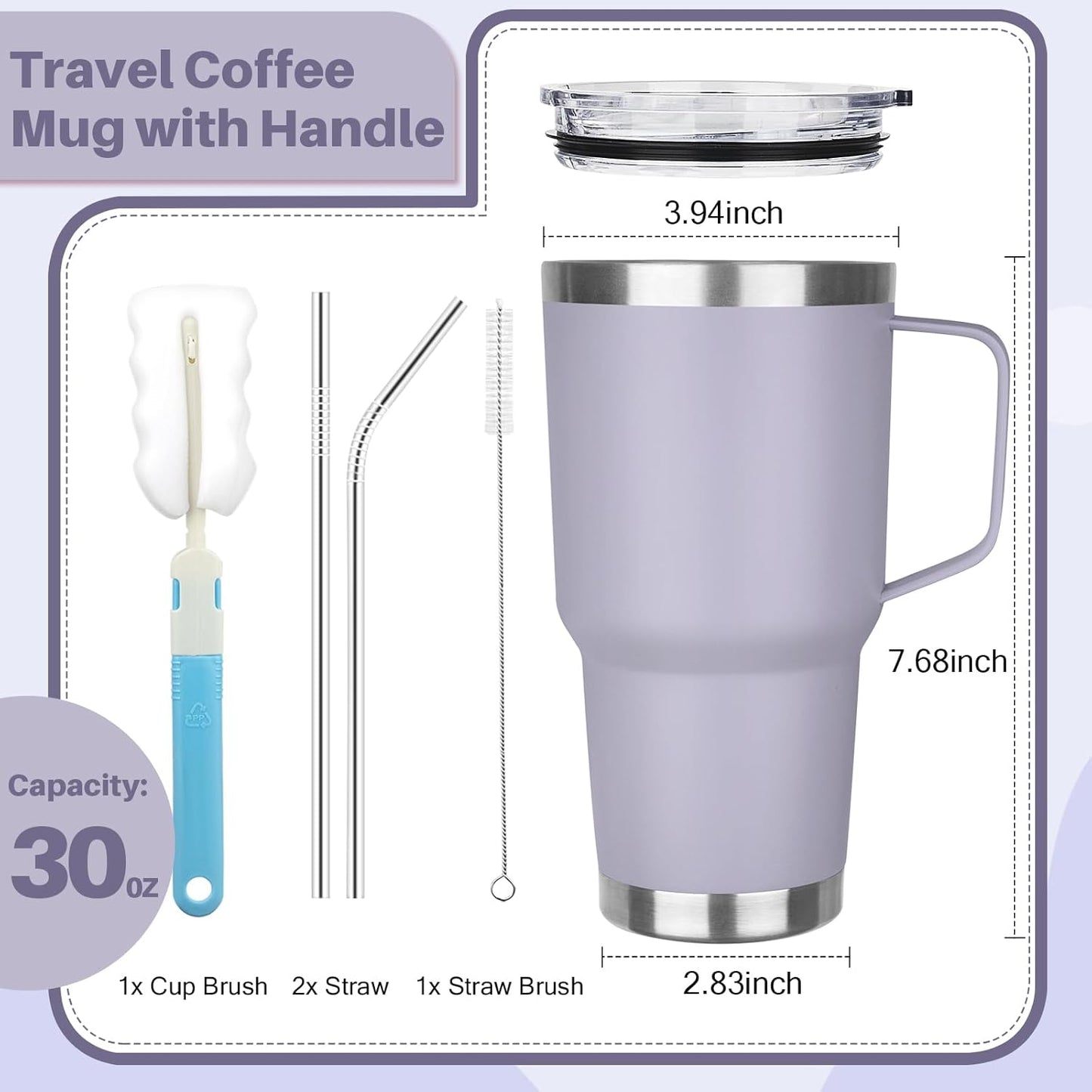 30 oz Tumbler with Handle, Stainless Steel Insulated Tumbler with Lid and Straw, Double Wall Vacuum Coffee Mug Tumbler, Insulated Coffee Thermal Cup for Cold and Hot (Yellow)