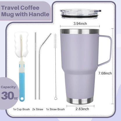 30 oz Tumbler with Handle, Stainless Steel Insulated Tumbler with Lid and Straw, Double Wall Vacuum Coffee Mug Tumbler, Insulated Coffee Thermal Cup for Cold and Hot (Yellow)