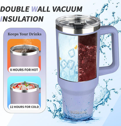 30 oz Tumbler with Handle, Stainless Steel Insulated Tumbler with Lid and Straw, Double Wall Vacuum Coffee Mug Tumbler, Insulated Coffee Thermal Cup for Cold and Hot (Yellow)