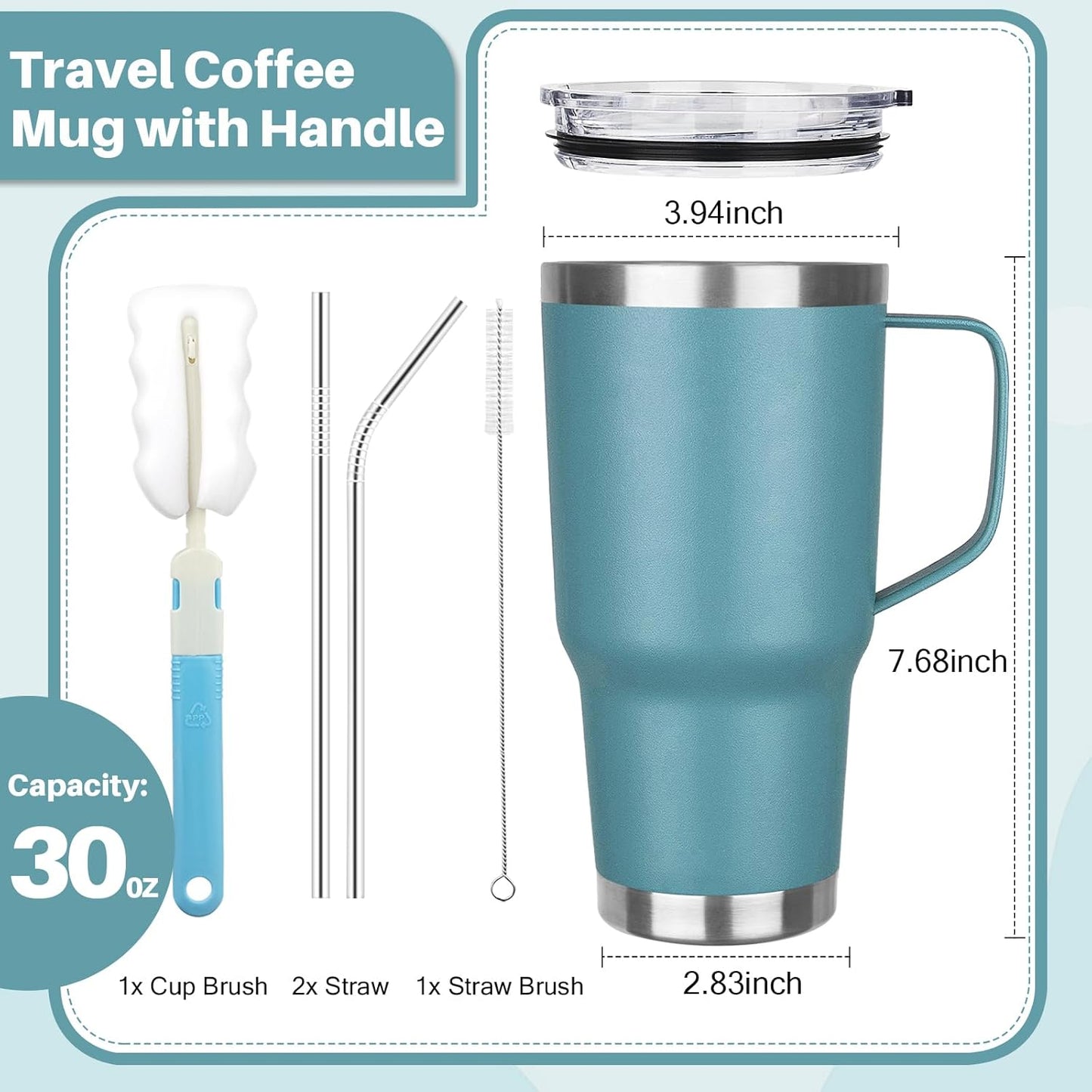 30 oz Tumbler with Handle, Stainless Steel Insulated Tumbler with Lid and Straw, Double Wall Vacuum Coffee Mug Tumbler, Insulated Coffee Thermal Cup for Cold and Hot (Yellow)