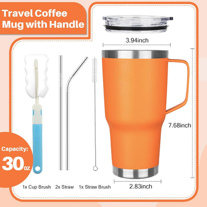 30 oz Tumbler with Handle, Stainless Steel Insulated Tumbler with Lid and Straw, Double Wall Vacuum Coffee Mug Tumbler, Insulated Coffee Thermal Cup for Cold and Hot (Yellow)