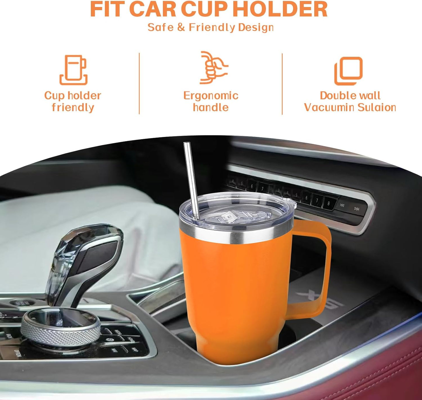 30 oz Tumbler with Handle, Stainless Steel Insulated Tumbler with Lid and Straw, Double Wall Vacuum Coffee Mug Tumbler, Insulated Coffee Thermal Cup for Cold and Hot (Yellow)