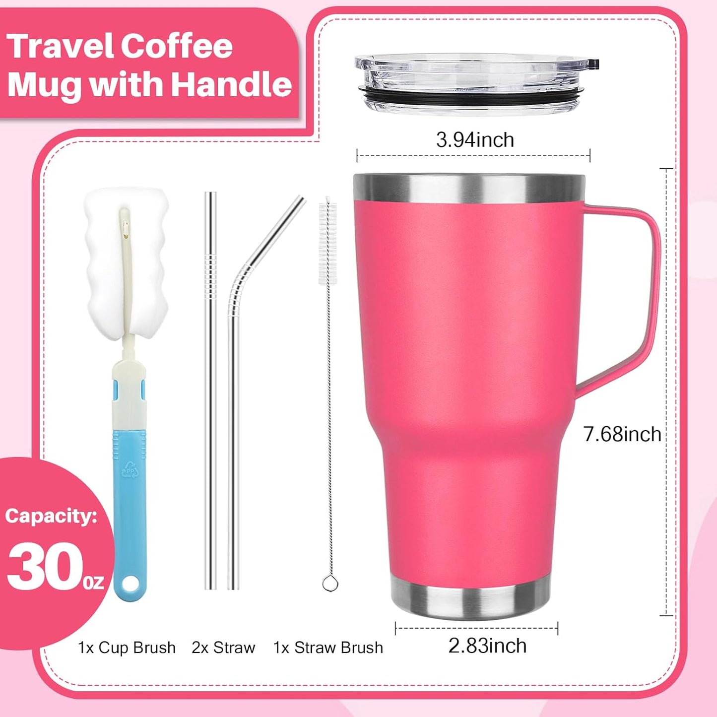 30 oz Tumbler with Handle, Stainless Steel Insulated Tumbler with Lid and Straw, Double Wall Vacuum Coffee Mug Tumbler, Insulated Coffee Thermal Cup for Cold and Hot (Yellow)
