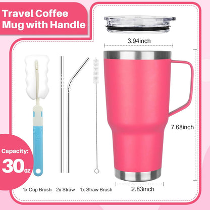 30 oz Tumbler with Handle, Stainless Steel Insulated Tumbler with Lid and Straw, Double Wall Vacuum Coffee Mug Tumbler, Insulated Coffee Thermal Cup for Cold and Hot (Yellow)