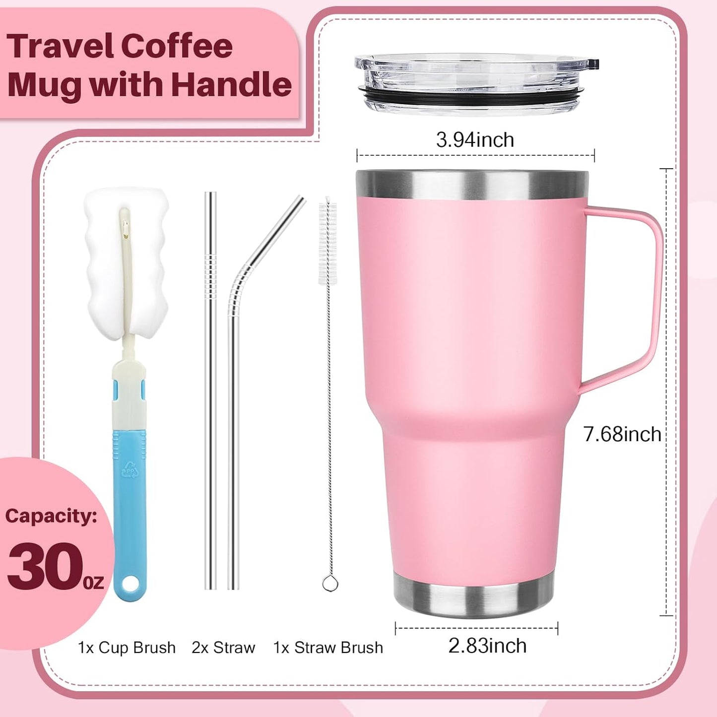 30 oz Tumbler with Handle, Stainless Steel Insulated Tumbler with Lid and Straw, Double Wall Vacuum Coffee Mug Tumbler, Insulated Coffee Thermal Cup for Cold and Hot (Yellow)