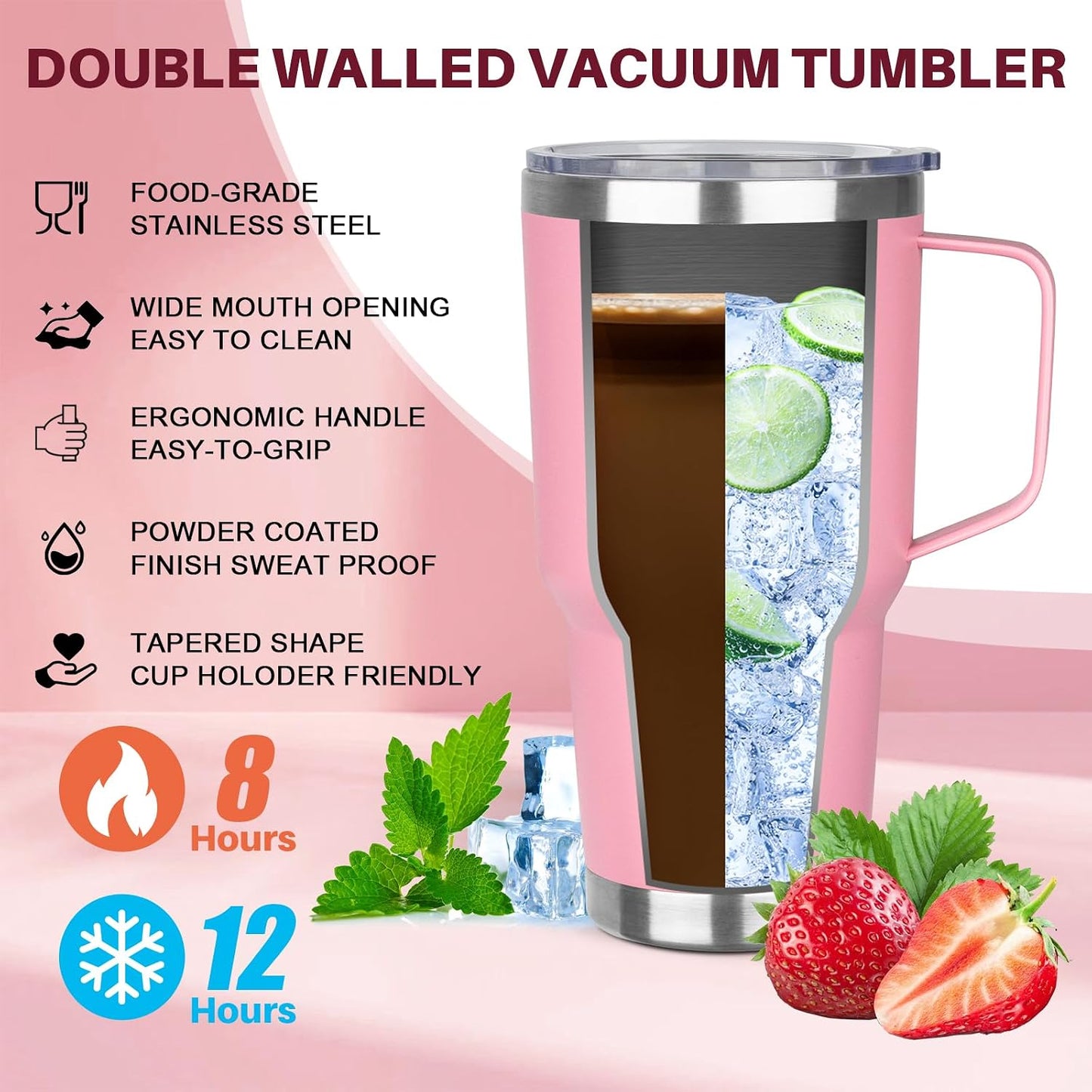 30 oz Tumbler with Handle, Stainless Steel Insulated Tumbler with Lid and Straw, Double Wall Vacuum Coffee Mug Tumbler, Insulated Coffee Thermal Cup for Cold and Hot (Yellow)